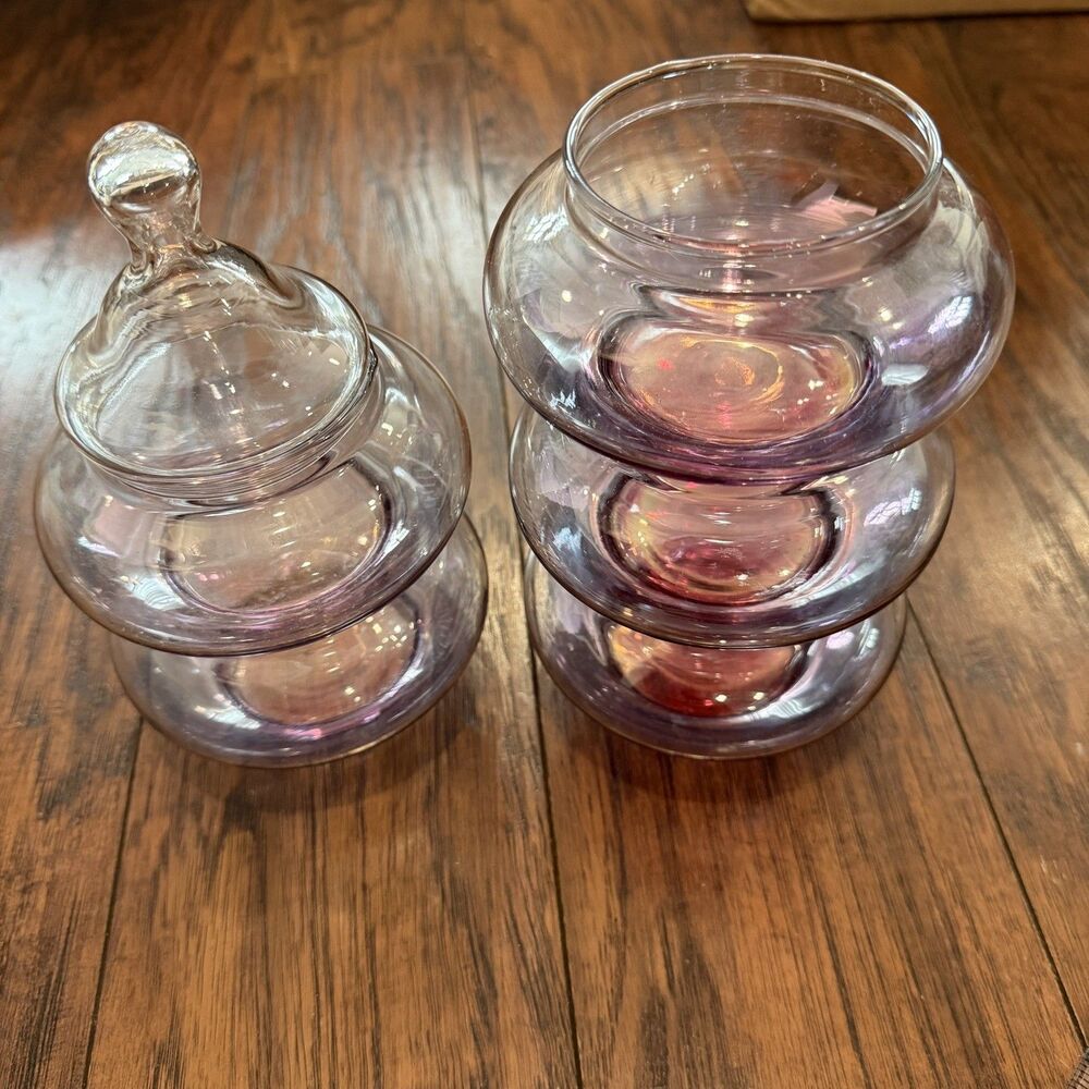 Vintage 5 with lid Stacking Canister Set, Candy Dish Fuchsia Anchor Hocking, C6